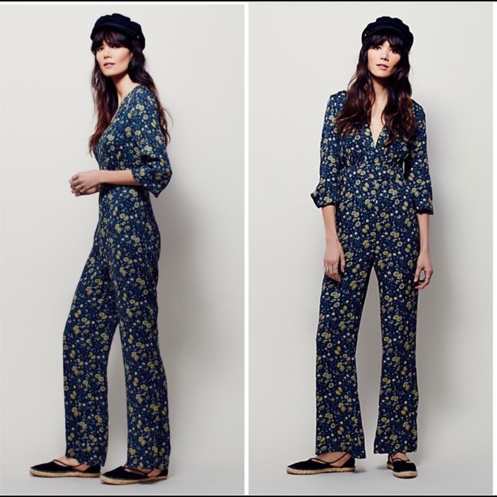 Free People Blue Floral Jumpsuit